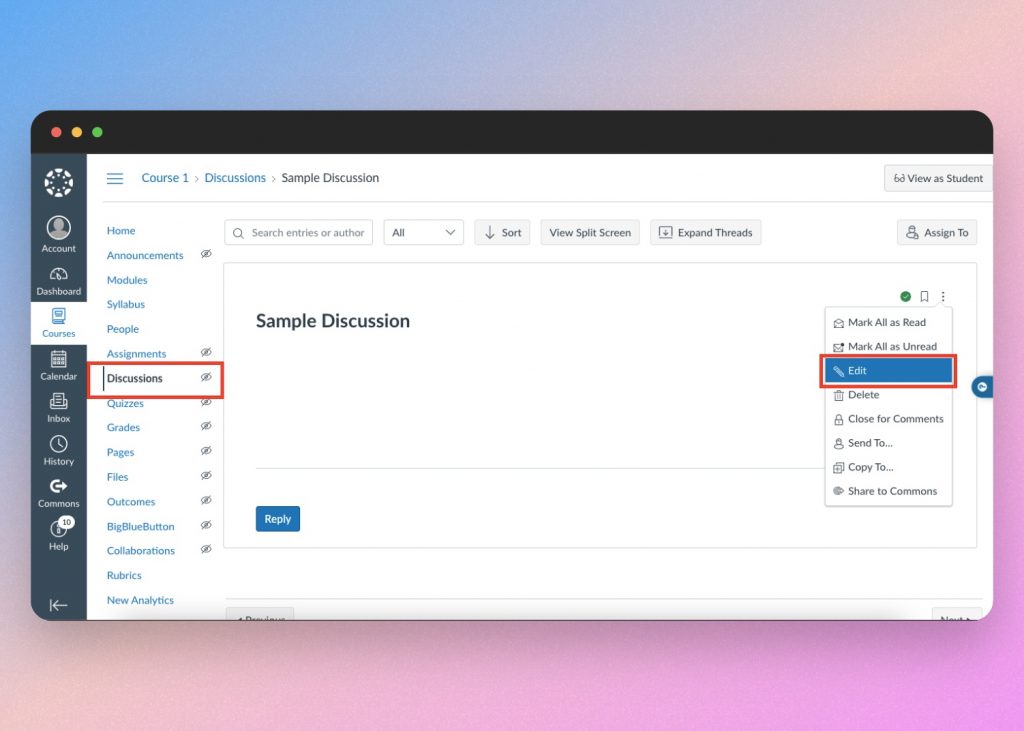 how to edit discussions in canvas lms