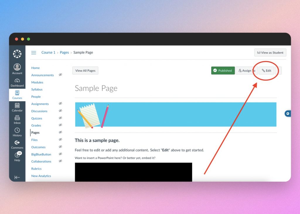 how to edit a page in canvas lms