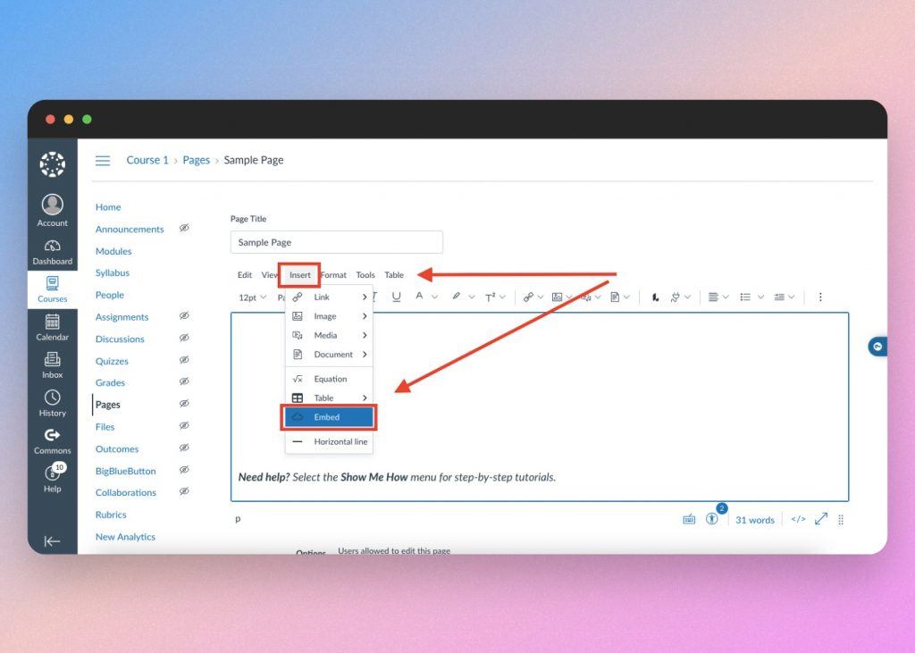 embed powerpoint in canvas lms