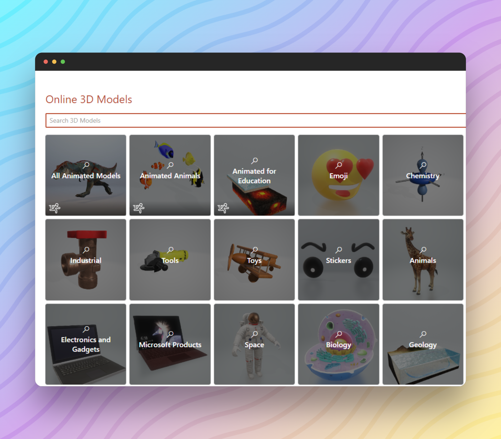 Categories for Online 3D Models in PowerPoint