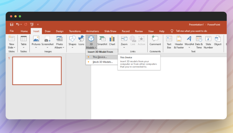 Insert 3D Models from your device into PowerPoint