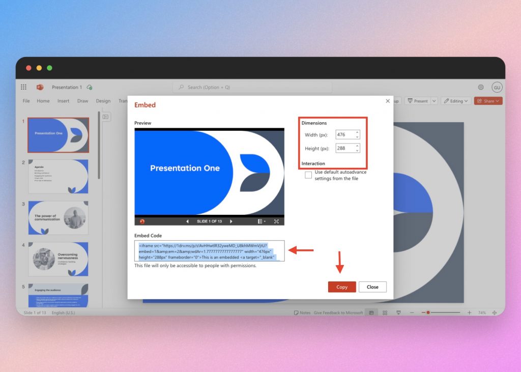 how to embed powerpoint with code