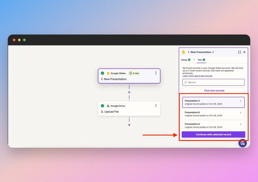 test automation between slides and drive