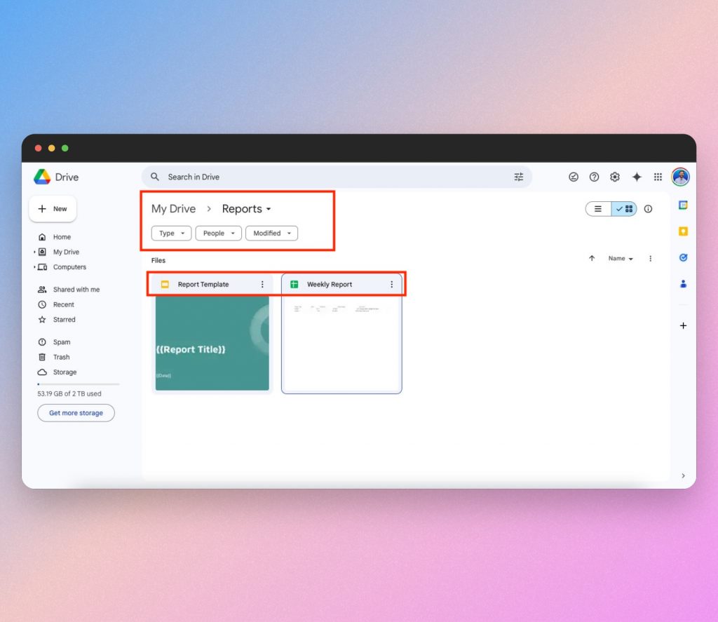 reports and templates in google drive