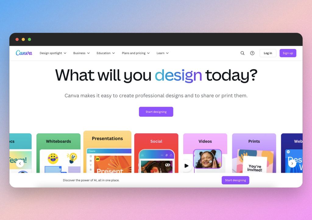 Canva home page
