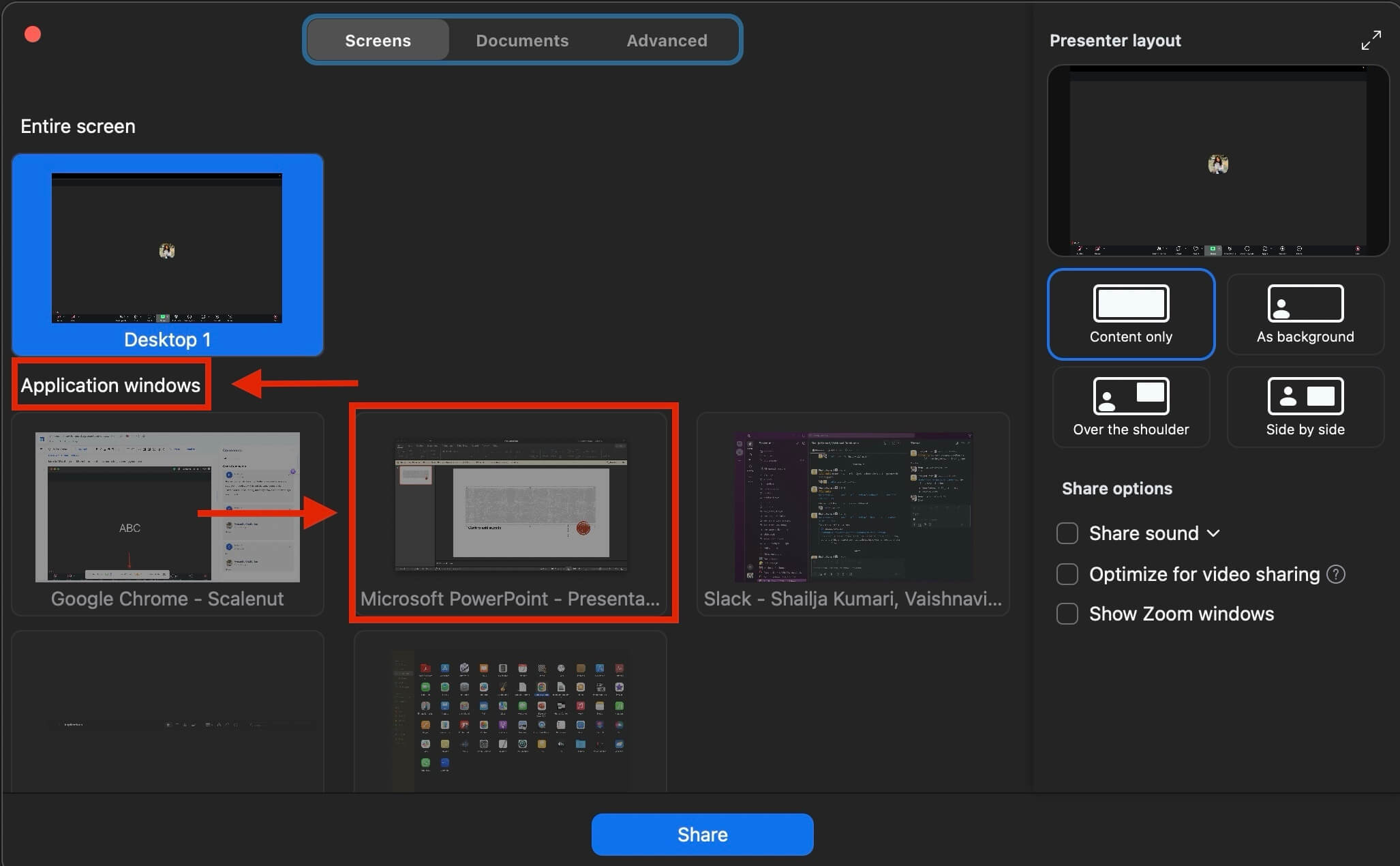 Screenshot of recording a presentation step 4
