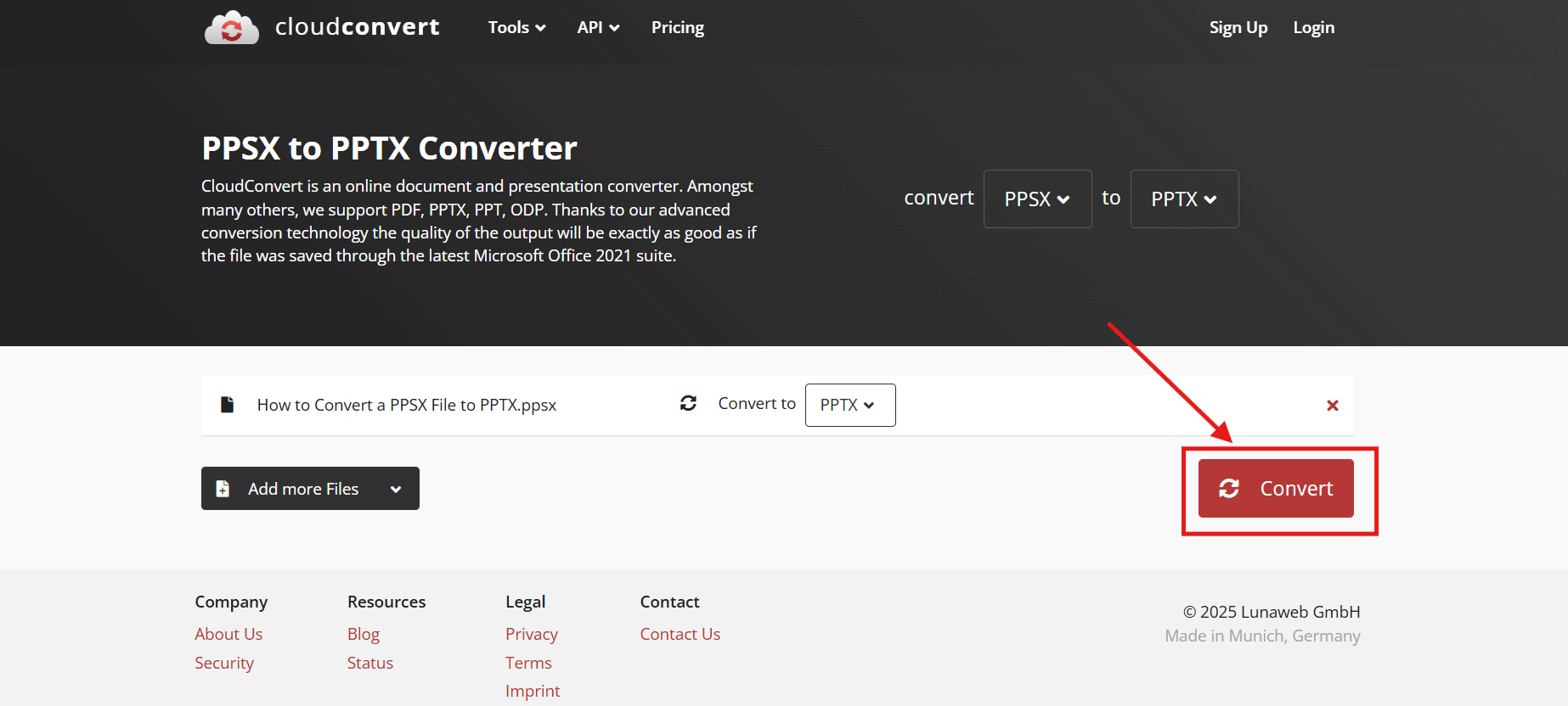 Screenshot of how to convert a PPSX file to PPTX using CloudConvert online converter step 4