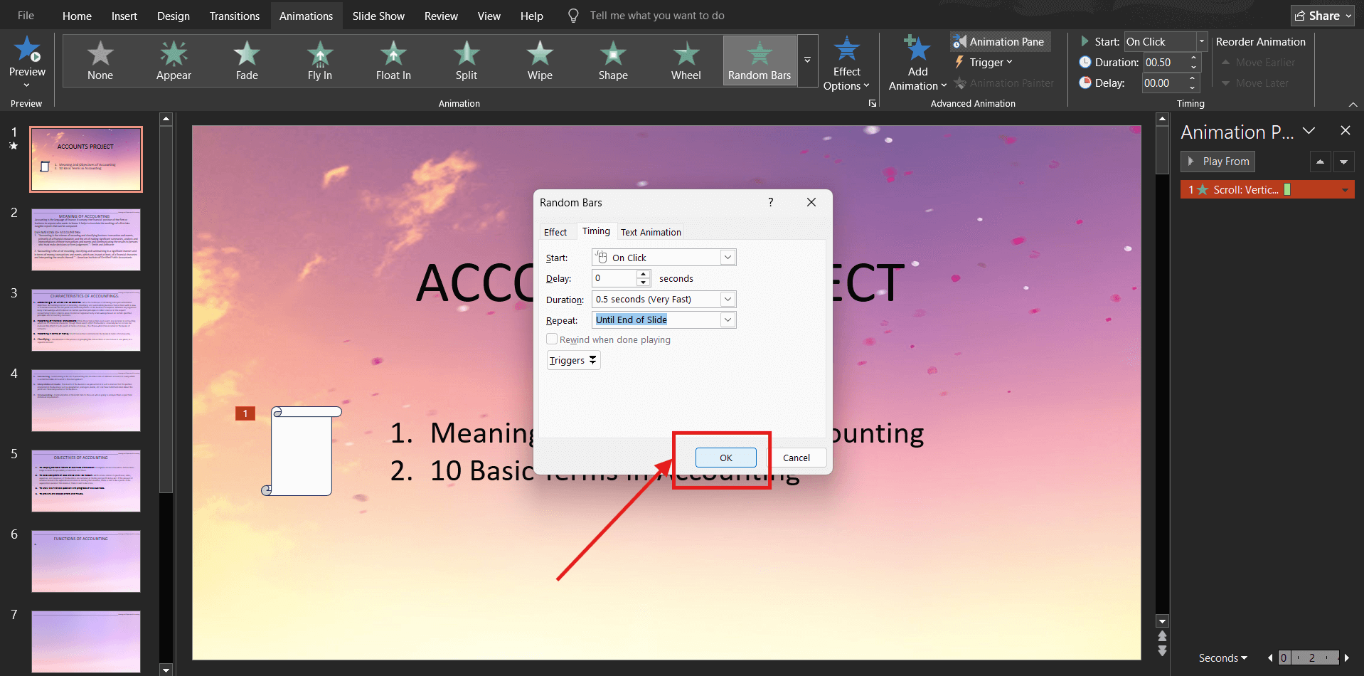 Screenshot of how to loop a PowerPoint animation step 5