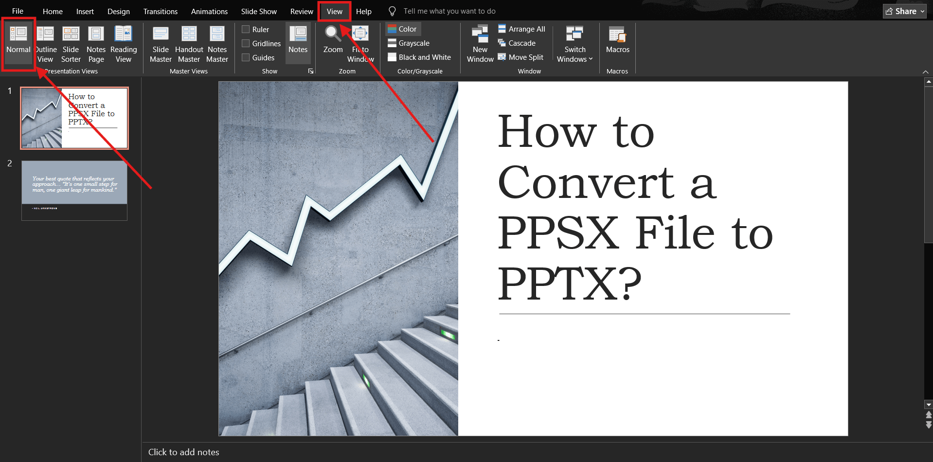 Screenshot of how to convert a PPSX file to PPTX in Microsoft PowerPoint step 4