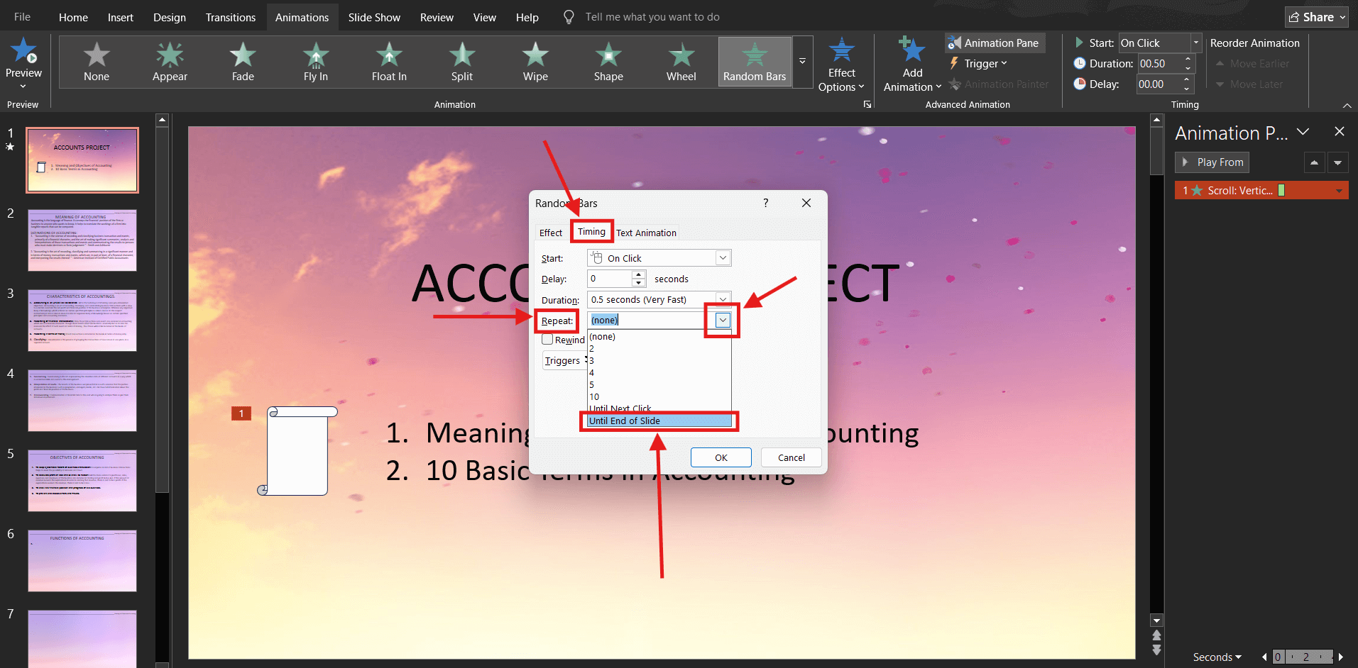 Screenshot of how to loop a PowerPoint animation step 4