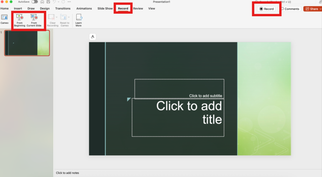 Screenshot of how to add audio on PowerPoint mac step 2