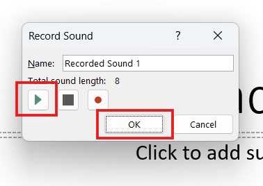 Screenshot of how to add audio to one single slide step 4