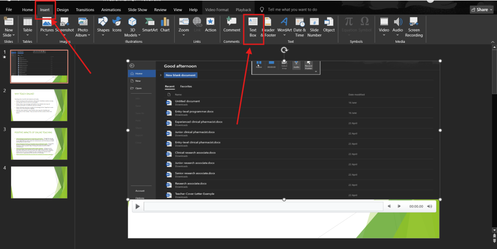 Screenshot of how to add text to screen recording in PowerPoint step 3
