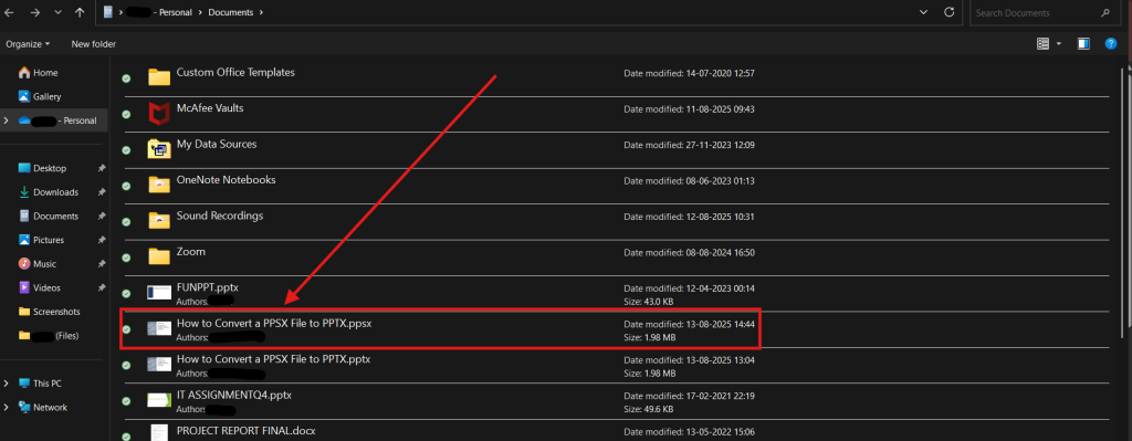 Screenshot of how to convert a PPSX file to PPTX using CloudConvert online converter step 2