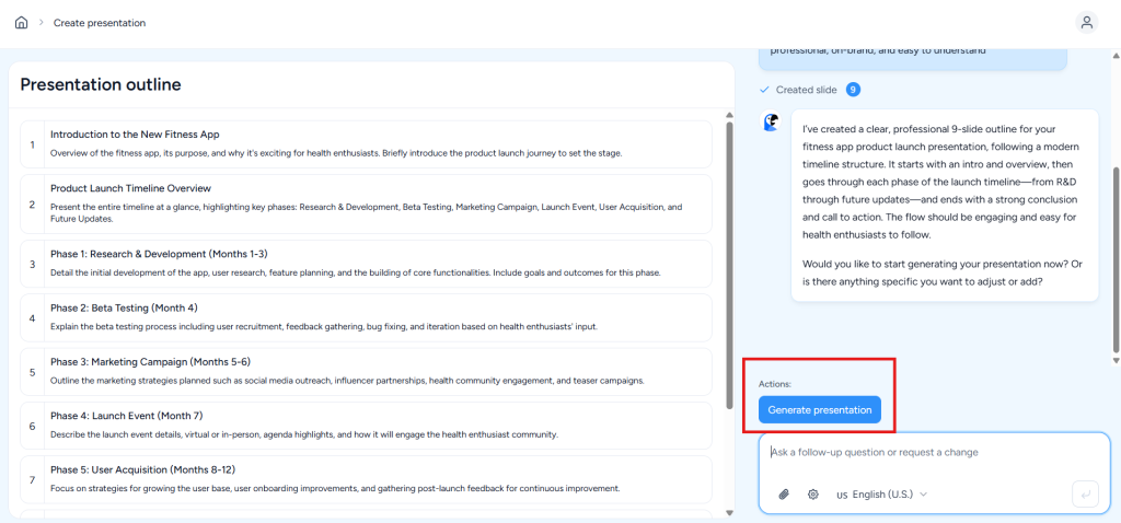 screenshot of how to create timeline with Slidespeak step 4