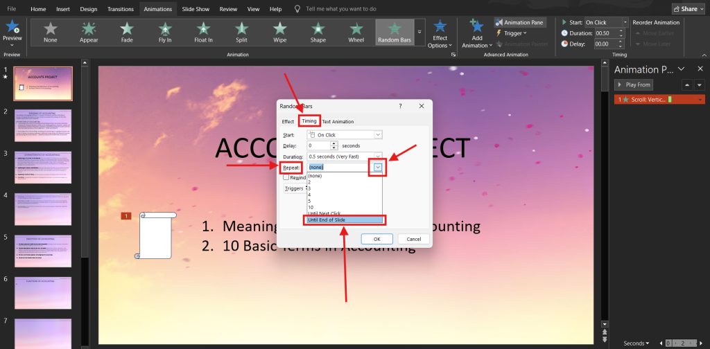 Screenshot of how to loop a PowerPoint animation step 4