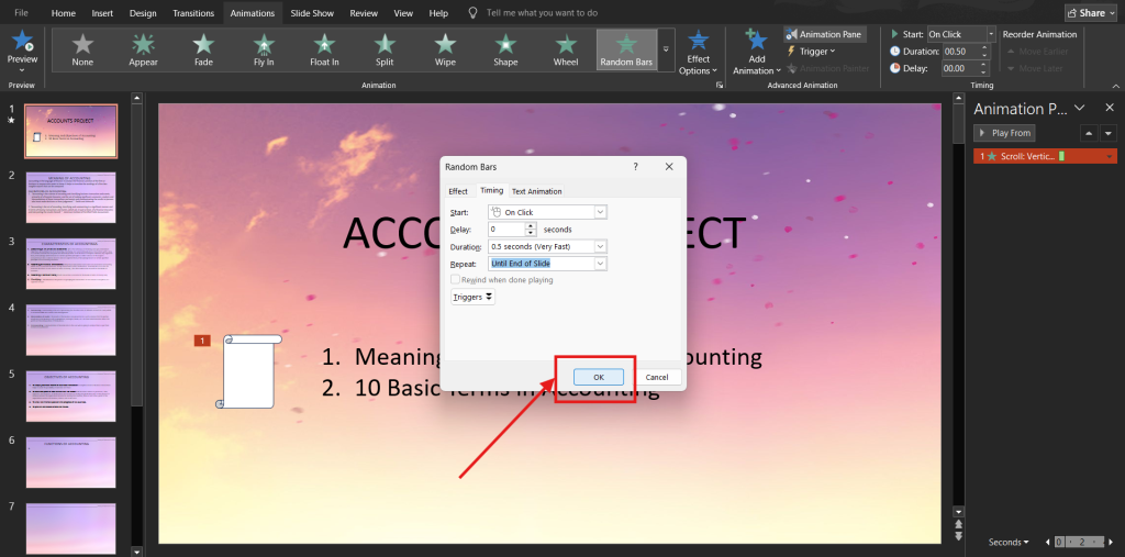 Screenshot of how to loop a PowerPoint animation step 5