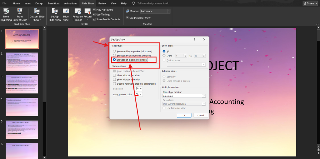 Screenshot of how to loop a PowerPoint presentation on Windows step 5