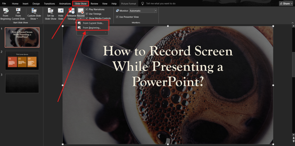 Screenshot of how to record screen while presenting a PowerPoint step 1