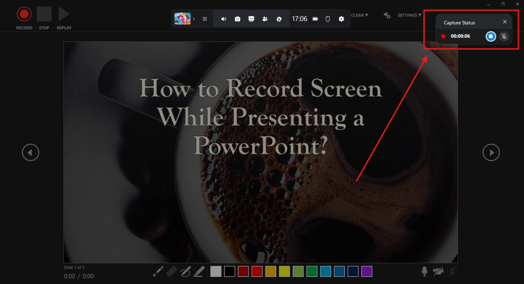 Screenshot of how to record screen while presenting a PowerPoint step 3