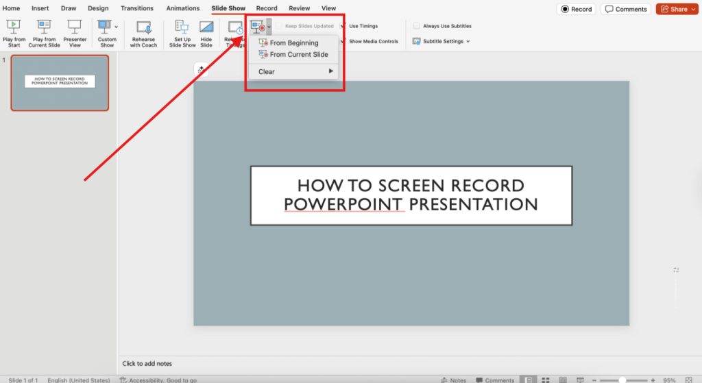Screenshot of how to screen record a PowerPoint presentation on Mac step 3