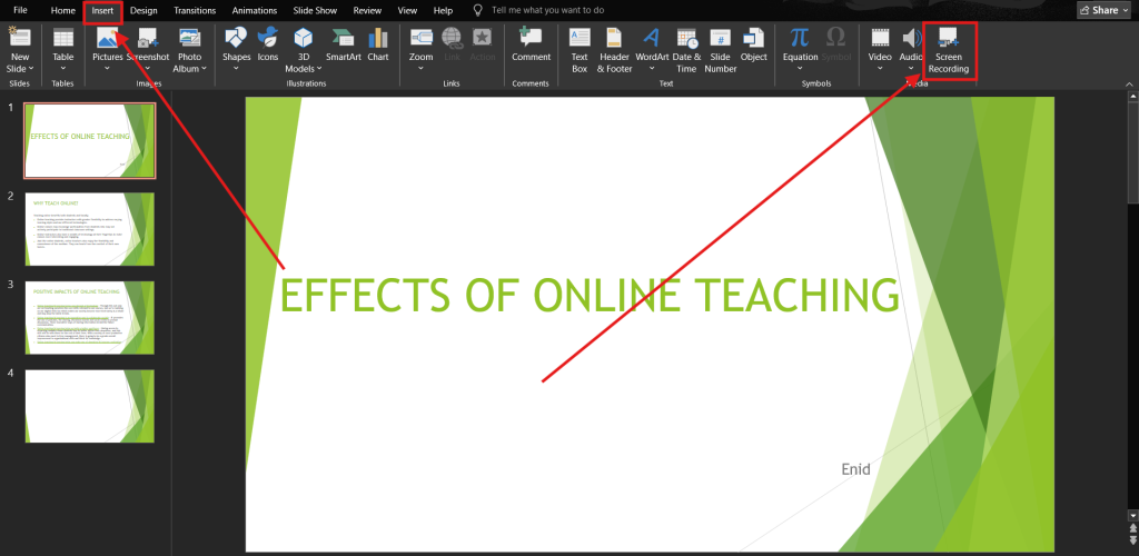 Screenshot of how to screen record PowerPoint on Windows step 2