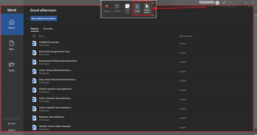 Screenshot of how to screen record PowerPoint on Windows step 4