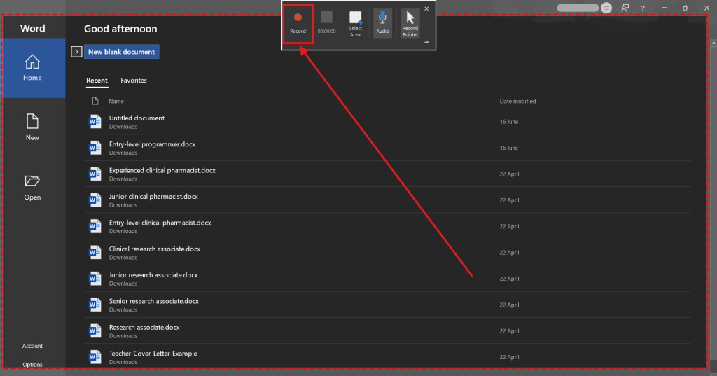 Screenshot of how to screen record PowerPoint on Windows step 5