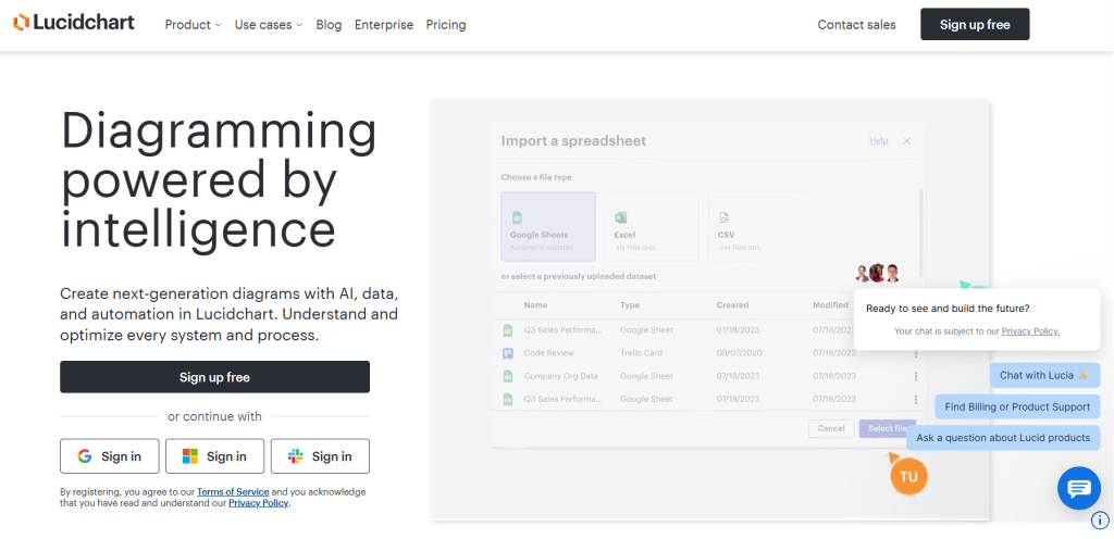 screenshot of Lucidchart homepage