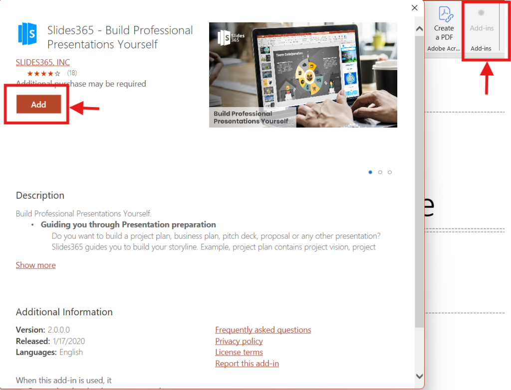 screenshot of Slides365 step 1
