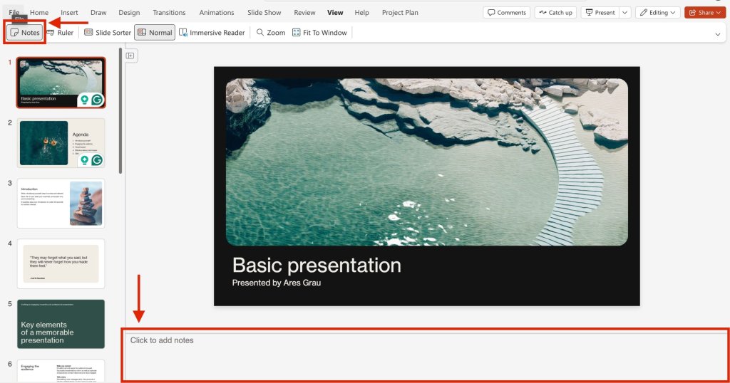 Screenshot of step 2 of adding notes 