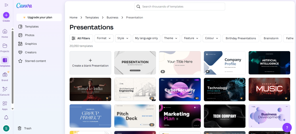 Screenshot of Canva Google Slides templates collection