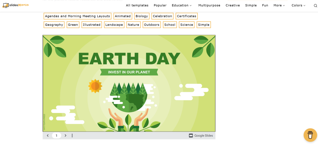 Screenshot of Earth Day free PPT and Google Slides template