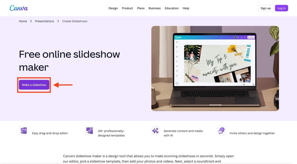 Screenshot of how to add music on Canva step 1