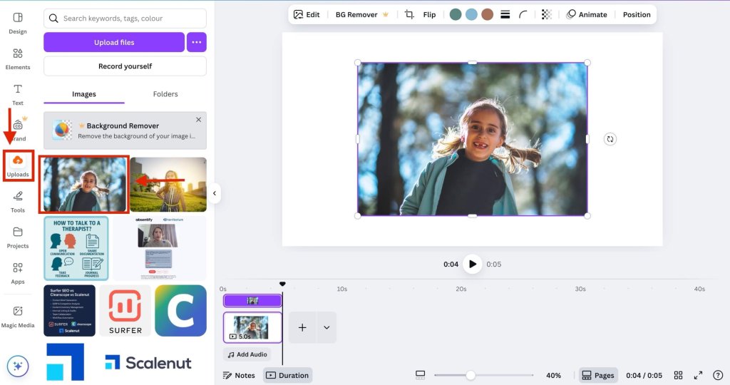 Screenshot of how to add music on Canva step 2