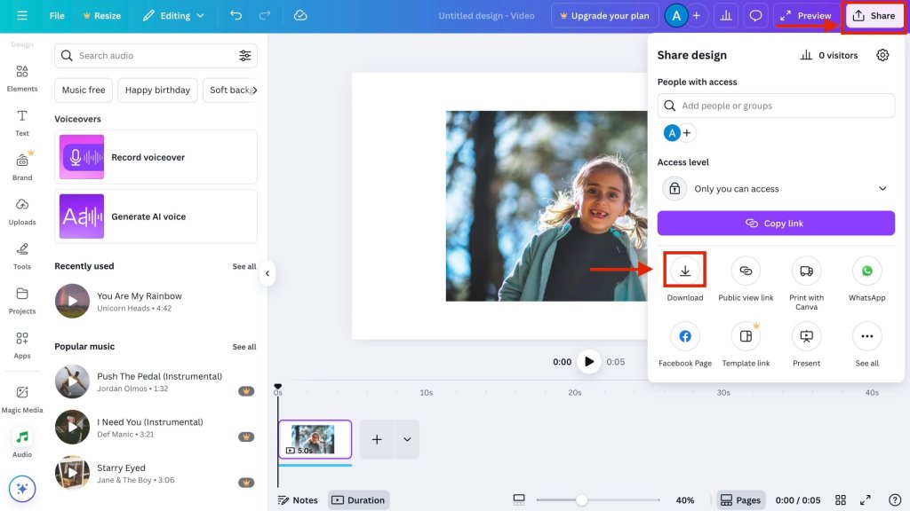 Screenshot of how to add music on Canva step 6