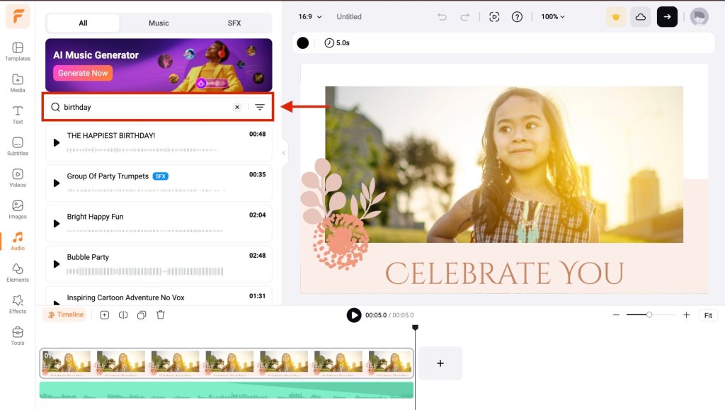 screenshot of how to add music on flexclip step 6.jpeg
