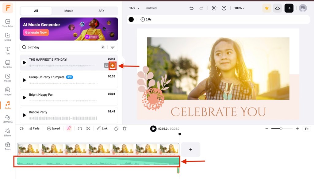 screenshot of how to add music on flexclip step 7.jpeg