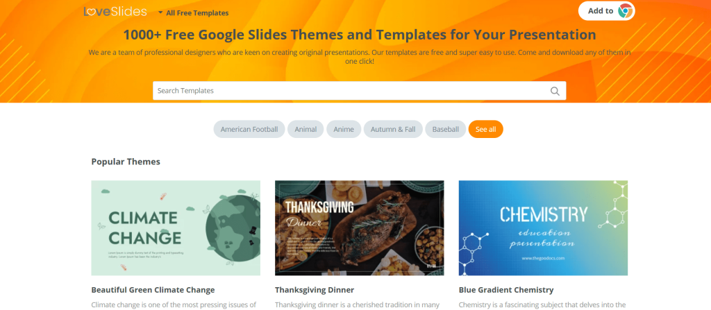 Screenshot of LoveSlides free Google Slides templates collection