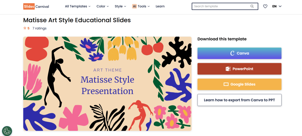 Screenshot of Matisse Art Style Educational Slides template