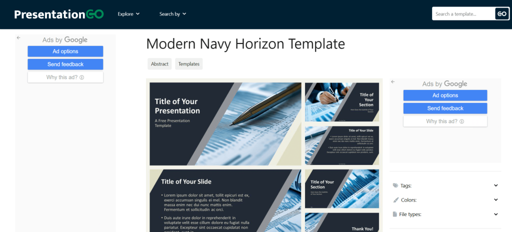 Screenshot of Modern Navy Horizon template