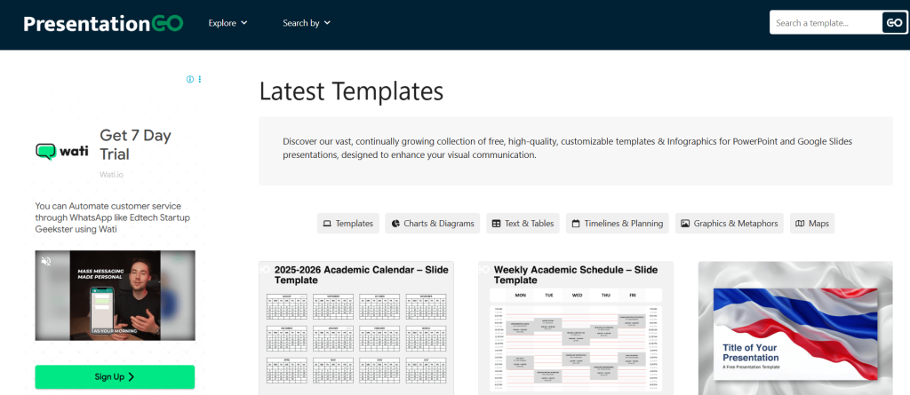 Screenshot of PresentationGO free Google Slides templates collection