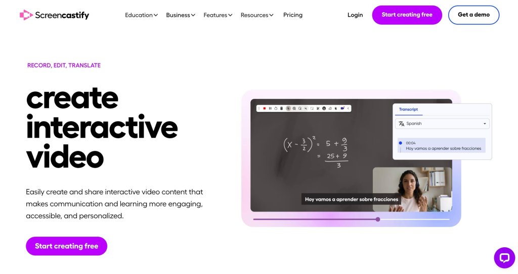 Screenshot of Screencastify homepage