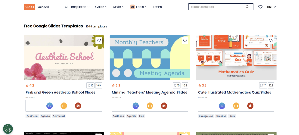 Screenshot of SlidesCarnival free Google Slides templates collection