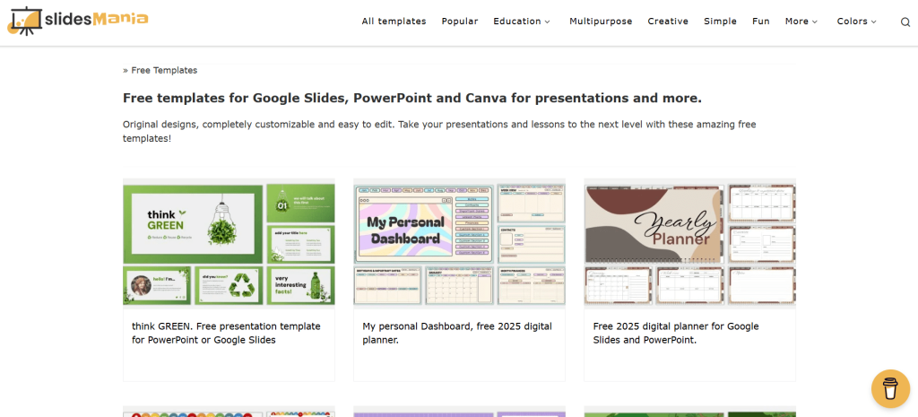 Screenshot of SlidesMania free Google Slides templates collection