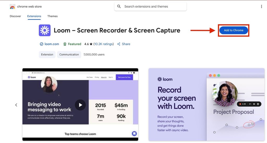 Screenshot of step 1 of using Loom