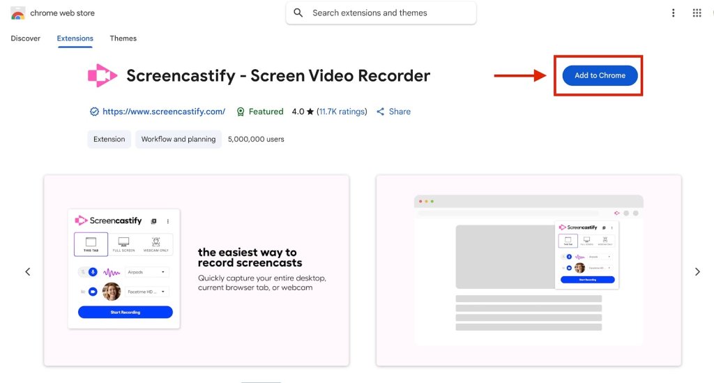 Screenshot of step 1 of using Screencastify