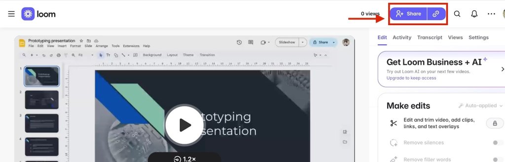 Screenshot of step 11 of using Loom