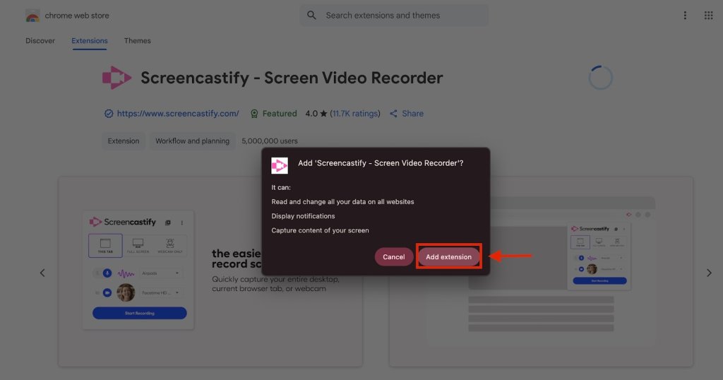 Screenshot of step 2 of using Screencastify