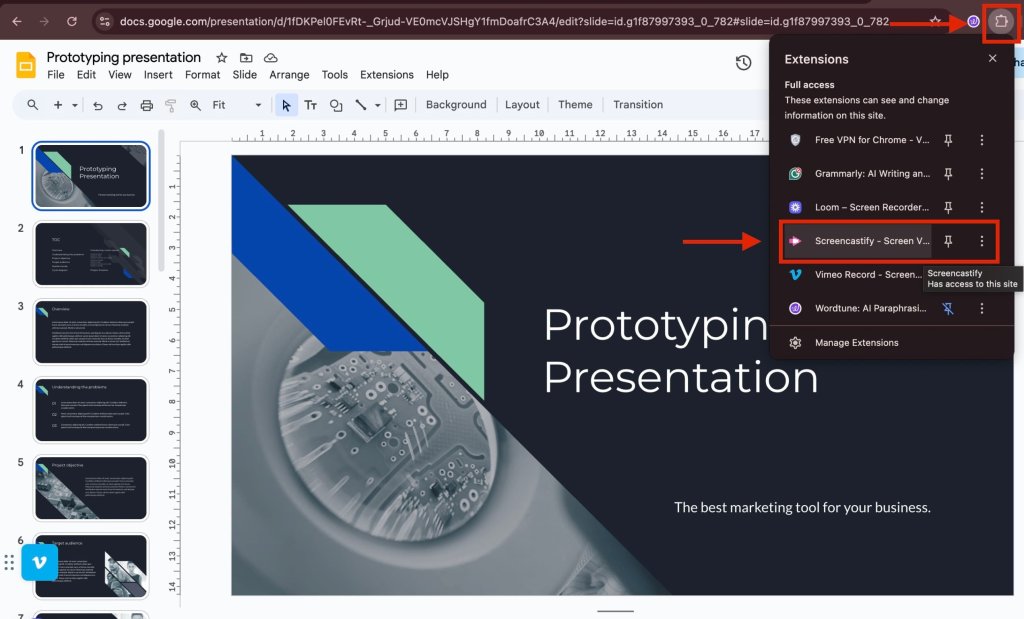 Screenshot of step 3 of using Screencastify